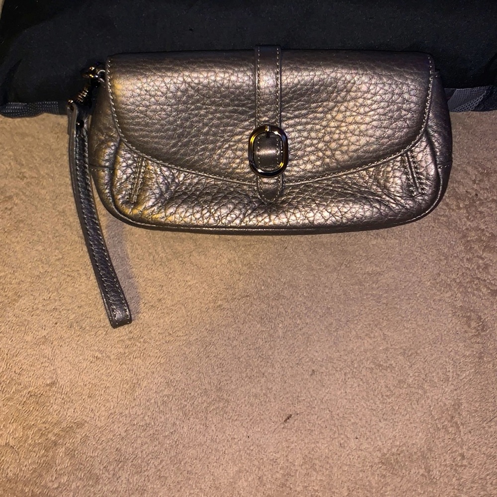 Talbots black pebbled leather wristlet clutch